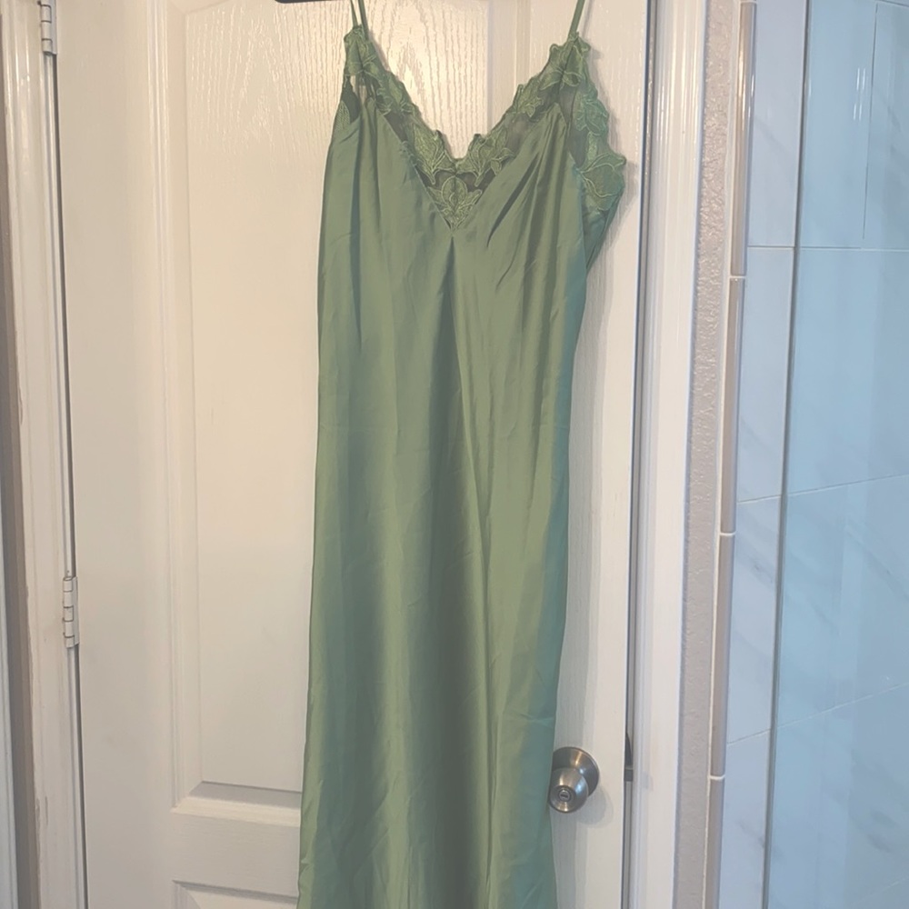 Sage green silky midi dress